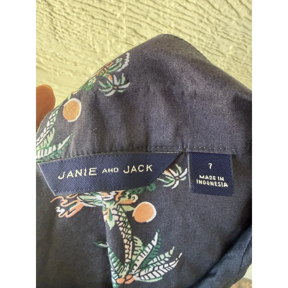 Janie and Jack Blue Palm Tree Tropical Short Sleeve Button Down Shirt Size 7